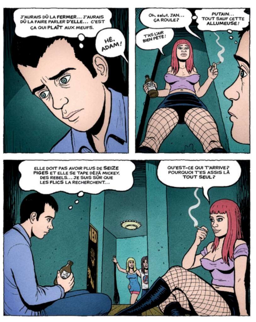 Planche 15 du comics une vie fantastique de kevin mutch, dans laquelle on voit adam buvant seul dans un couloir lors d'une soirée étudiante