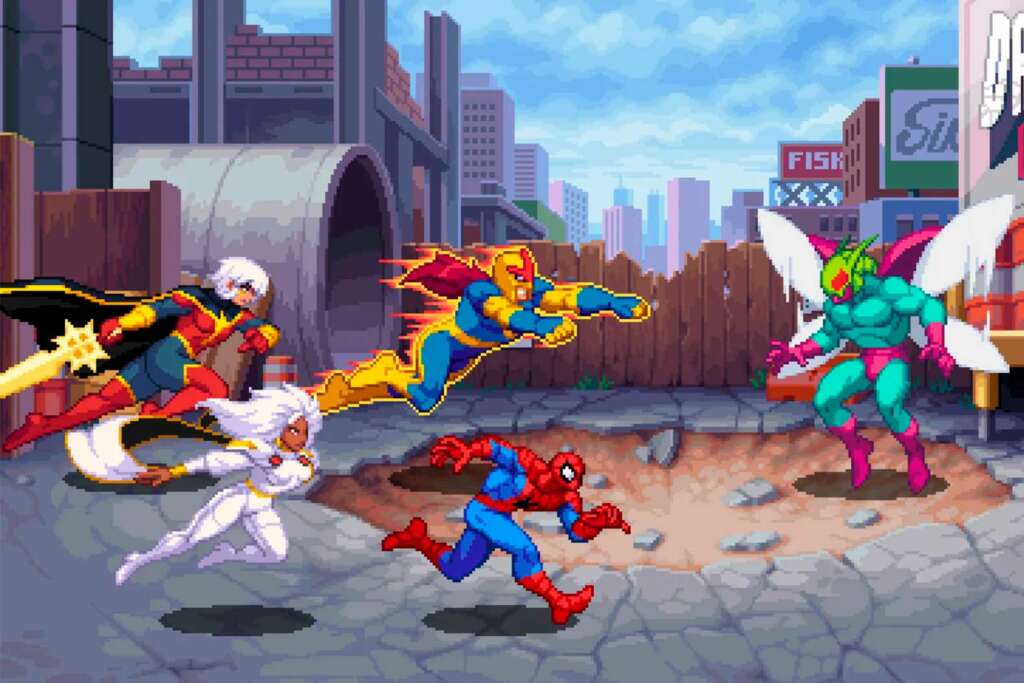 Phyla-Vell, Nova, Spider-man et Storm dans les rues de New-York